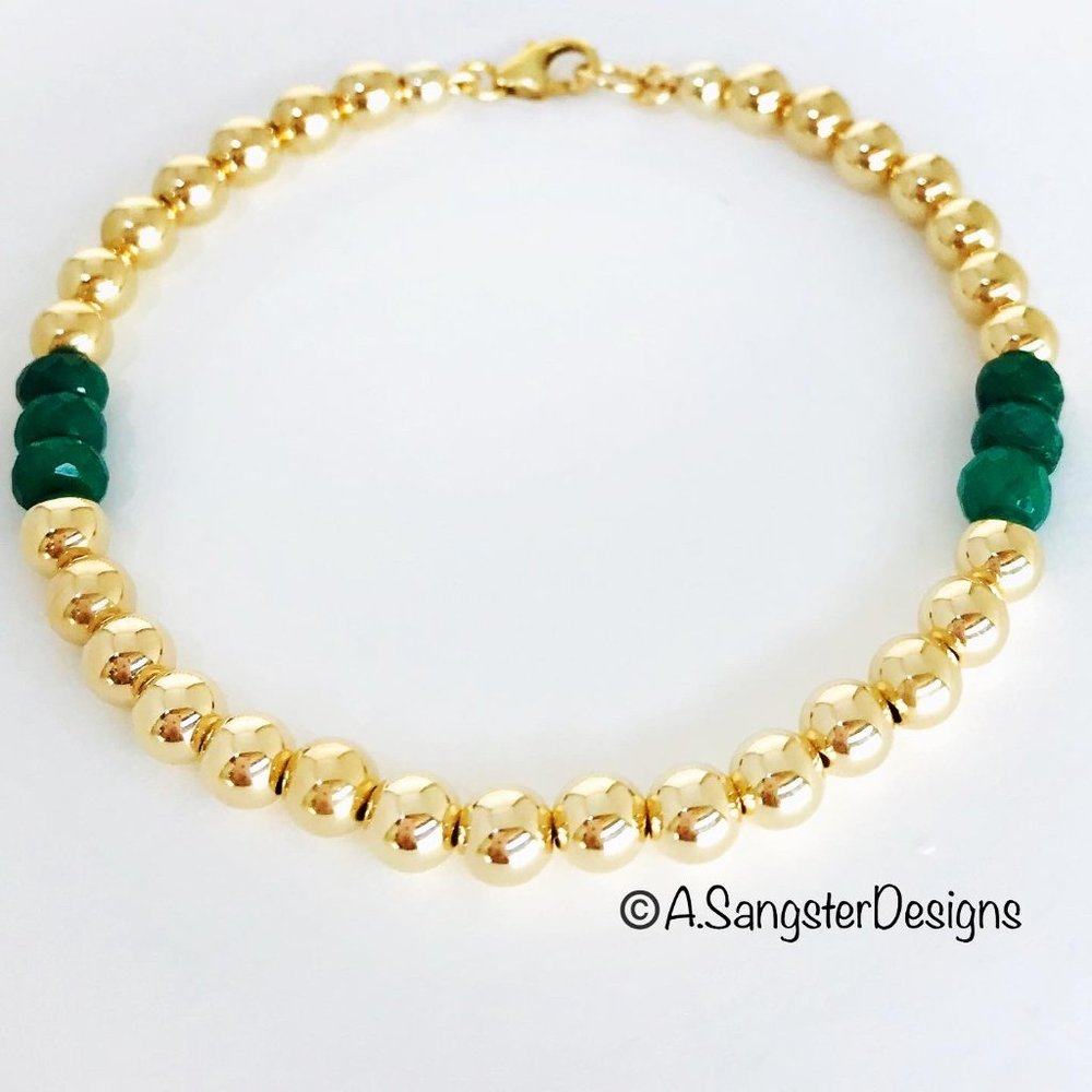 Faceted Emeralds +14K Gold Filled Bracelet